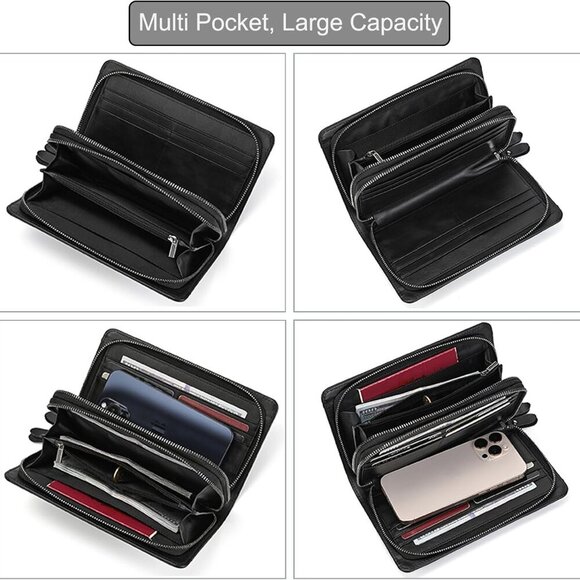 Premium Genuine Leather Wallet: Double Zipper Design with Ample Storage Capacity - Picture 2 of 8